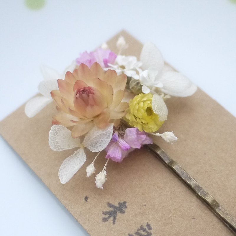 Unfinished | Papaya Dry Flower Hairpin One word clip Hair ornament Jewelry Wedding small gift Gift bride bridesmaid wedding photo wedding style spot - Hair Accessories - Plants & Flowers 