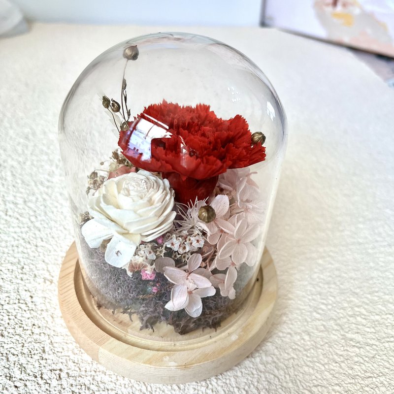 Glass carnation carnation glass cup preserved flower glass cover preserved carnation - ช่อดอกไม้แห้ง - พืช/ดอกไม้ 