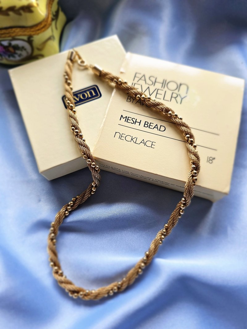 1983 AVON grid rotating gold bead necklace/vintage American Western antique jewelry - สร้อยคอ - โลหะ 