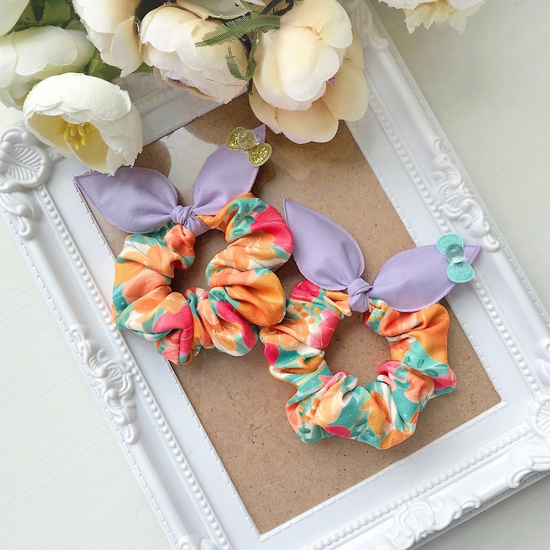 Exclusive children&#39;s scrunchie hair ring Liberty processing rabbit ears - colorful flowers