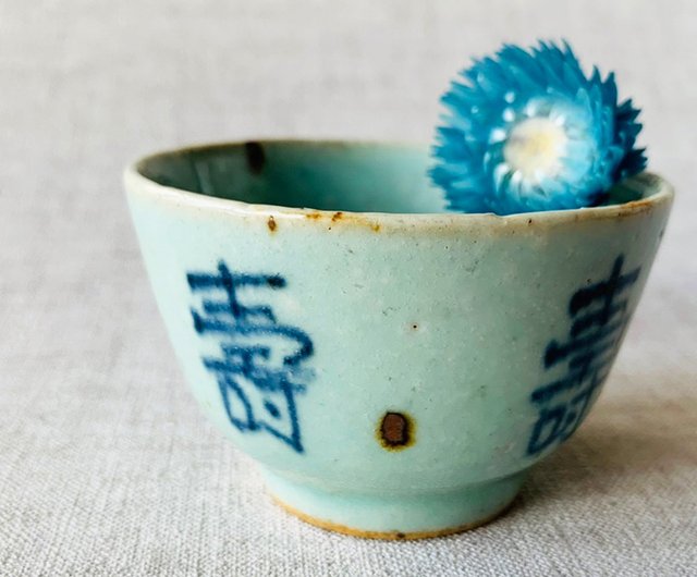 料】 ☆ 料器 藍料小杯 ☆ 清朝期 純藍色料 茶器