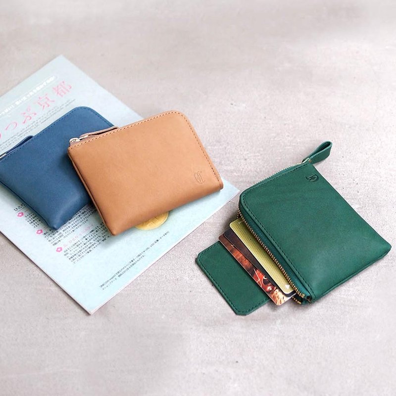 Japan's lightweight and portable L-shaped cow leather short clip/card coin purse Made in Japan by Cledran - กระเป๋าสตางค์ - หนังแท้ 