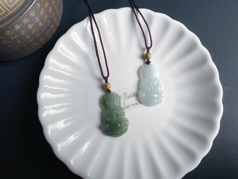 Natural Burmese Jade Jade Guanyin Bodhisattva Gift Jade Pendant Necklace Charm for Peace and Health - Necklaces - Jade Green