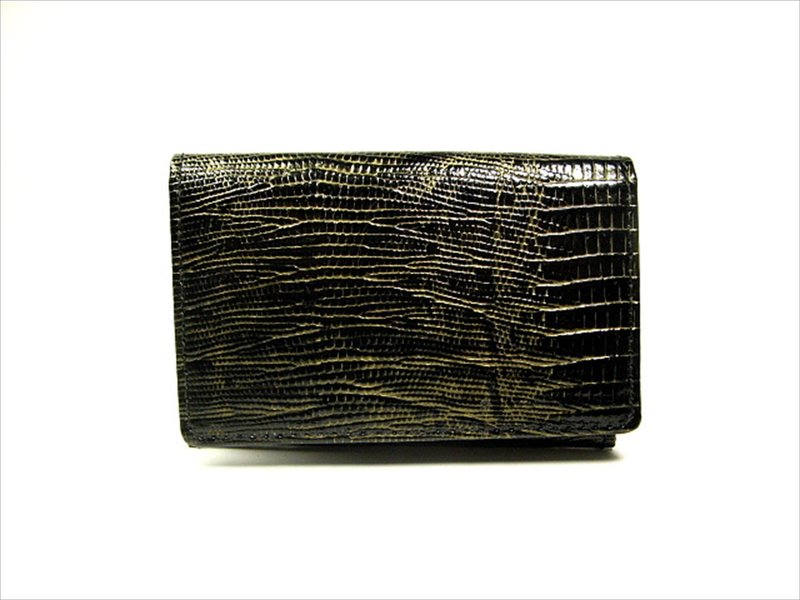 Business card holder Stamped cowhide Crocodile - Card Holders & Cases - Genuine Leather Black