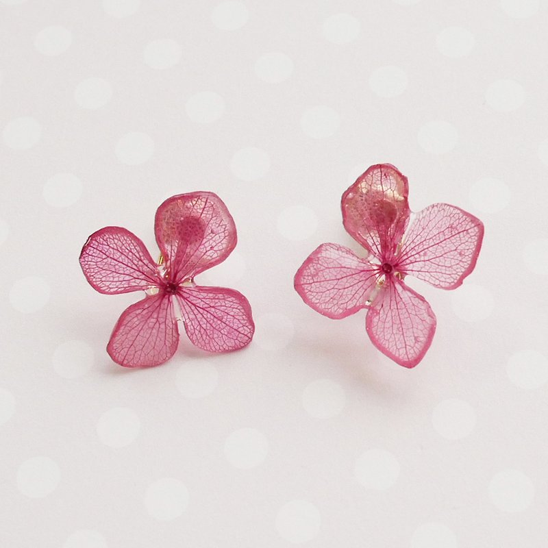 紫陽花イヤリング - 耳環/耳夾 - 樹脂 粉紅色