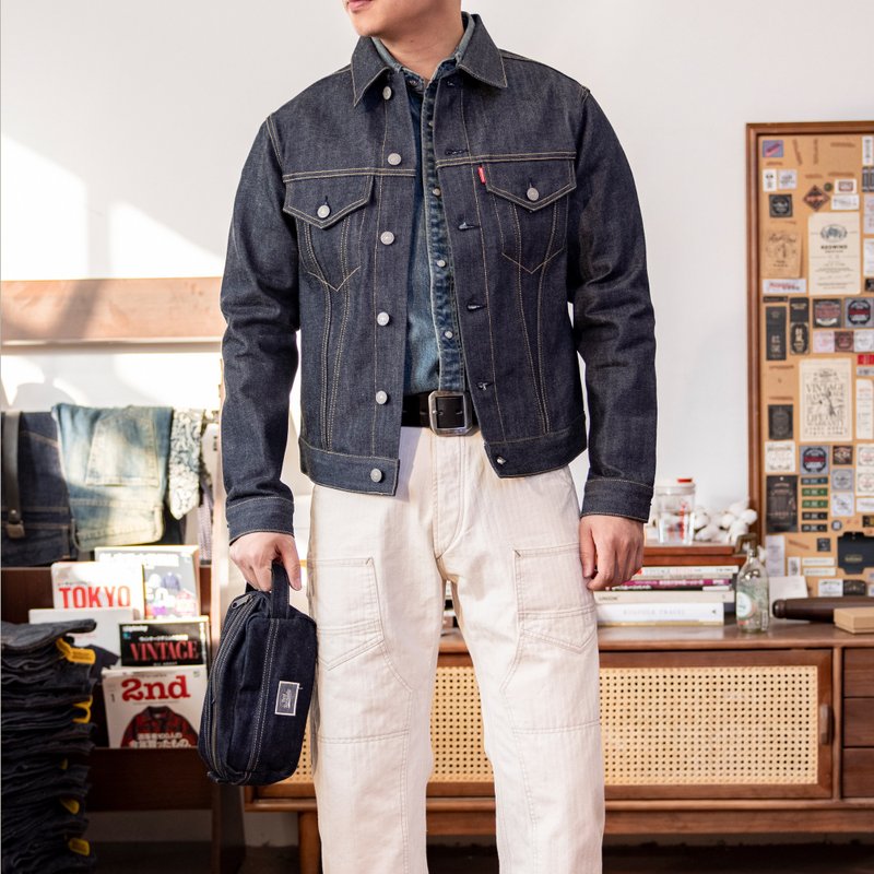 牛仔外套 原色丹寧 14oz TYPE3 Raw Denim Jacket - 男夾克/外套 - 棉．麻 藍色