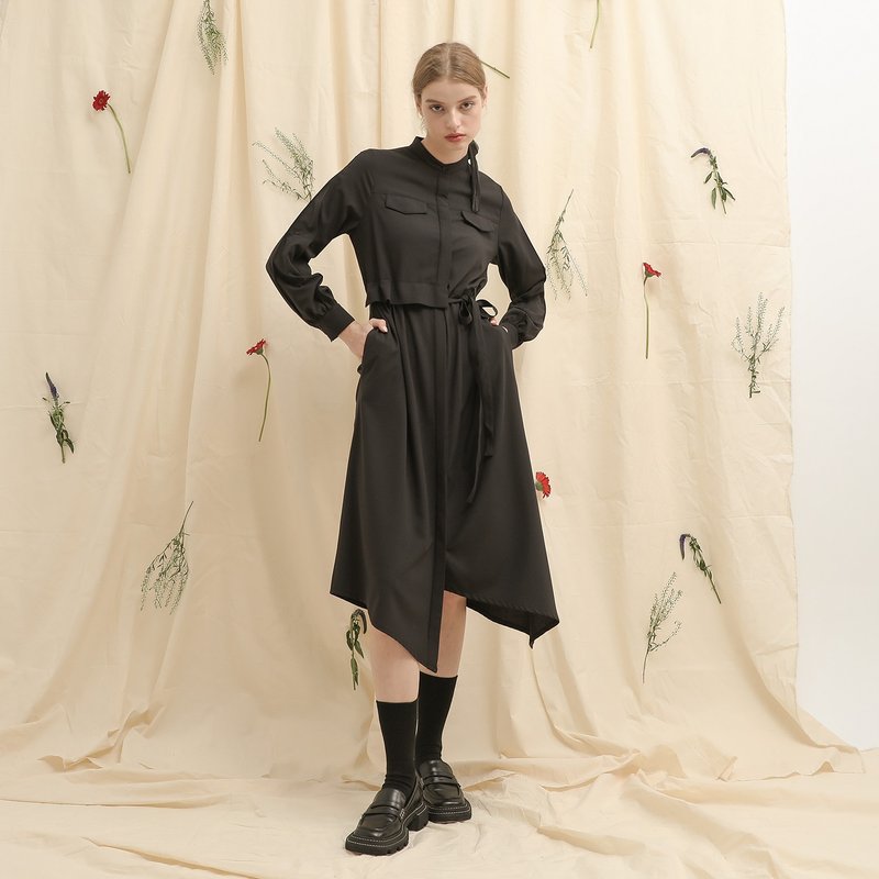 [Classic original] Outstand_unparalleled asymmetrical dress_CLD505_black - ชุดเดรส - เส้นใยสังเคราะห์ สีดำ