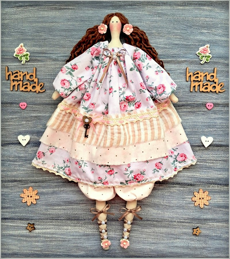 Tilda cloth doll, Handmade Textile doll, soft stuffed doll Fabric doll,Rag doll - 公仔/玩偶 - 棉．麻 粉紅色