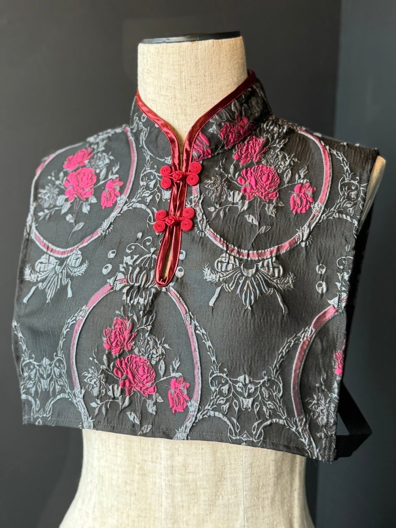 チャイナカラーつけ衿　/ブラックローズ - チャイナドレス - ポリエステル ブラック