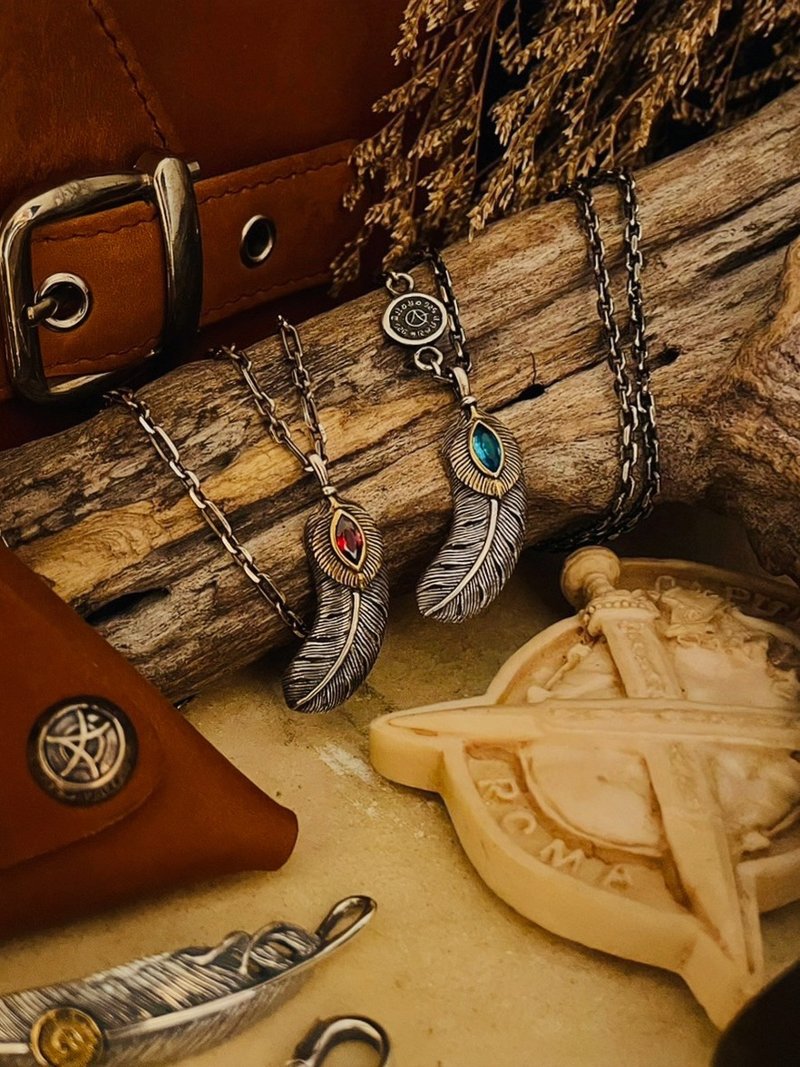 [Classic Series] Bearing/Feather/Pomegranate/ Stone/Sterling Silver/Single Pendant - สร้อยคอ - เงินแท้ สีเงิน