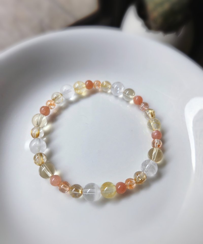 鈦晶 黃水晶 桂花托帕石 金太陽 橙月光 白幽靈 水晶手鍊 - 手鍊/手環 - 寶石 橘色
