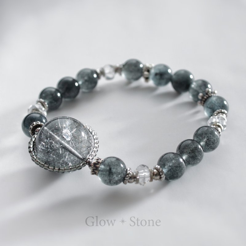 Lead-antimony symbiotic crystal with blue hair bracelet - Bracelets - Crystal Green