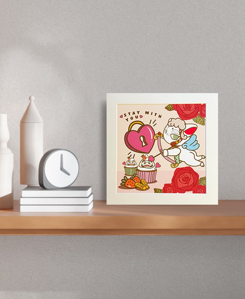 [Lucky Cat] Mittsu Kumi original work-cardboard frame, giclee painting - โปสเตอร์ - กระดาษ ขาว