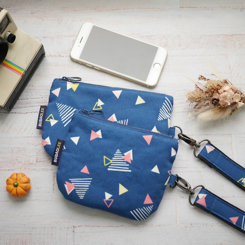 少婦的手提包│4.7吋手機專屬、MINI:::藍色幾何 - 手提包/手提袋 - 棉．麻 藍色