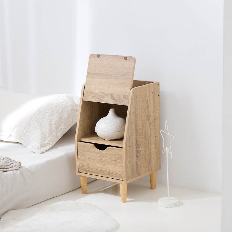 Japanese simple flip-top bedside table, two colors available, bedside cabinet, side cabinet, storage cabinet, drawer cabinet, cabinet - เฟอร์นิเจอร์อื่น ๆ - ไม้ 