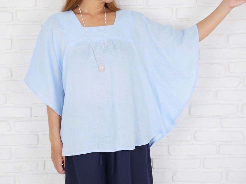 Adult linen poncho tops <Blue> - Women's Tops - Other Materials Blue