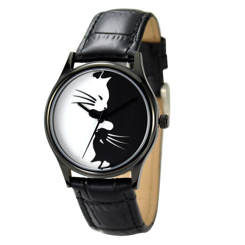 Yin and Yang Cat Watch Unisex Free Shipping Worldwide - นาฬิกาผู้ชาย - สแตนเลส สีดำ