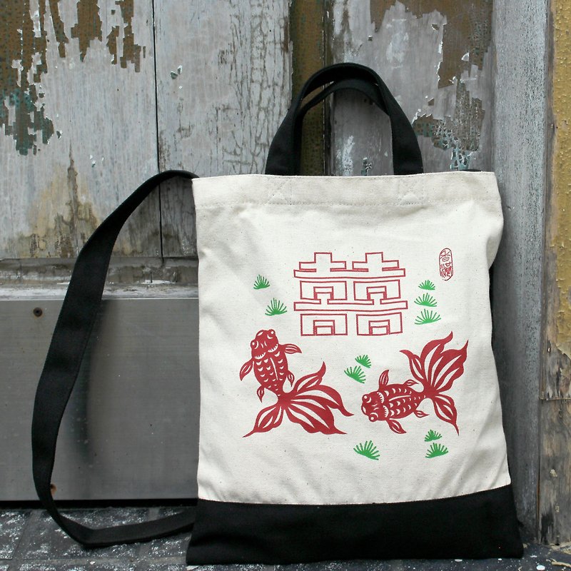 Double goldfish handle bag single back bag - Messenger Bags & Sling Bags - Cotton & Hemp 