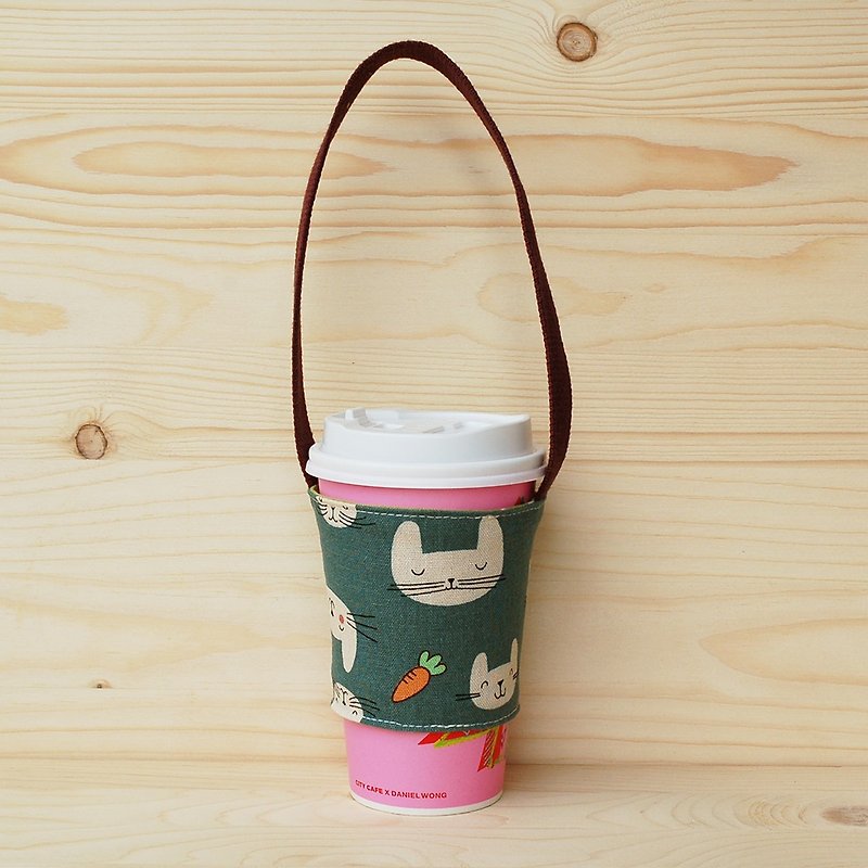 Bunny Carrot_Green Drink Bag/Cup Holder/Order - Beverage Holders & Bags - Cotton & Hemp Green