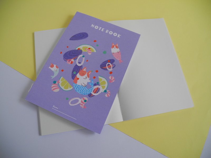 科基魚 | 柯基與海鮮 2款穿線膠裝格紋 空白筆記本 手帳 - 筆記簿/手帳 - 紙 紫色