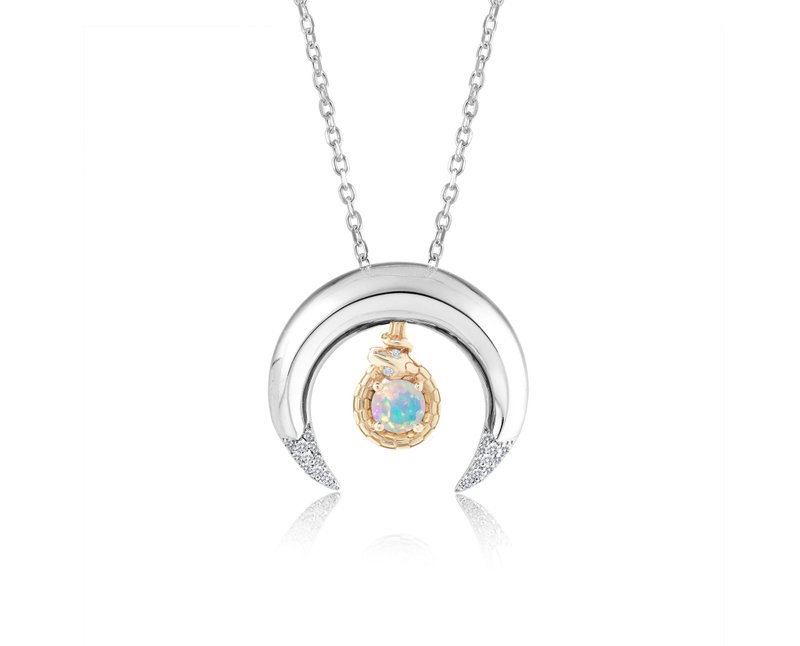 彩歐泊三女神項鍊組合 14k金+純銀月牙形套裝吊墜 哥特銜尾蛇墜子 - 項鍊 - 貴金屬 多色