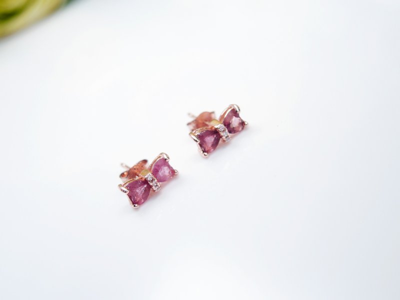 Bowknot-Near Vitreous Pink Tourmaline 925 Sterling Silver Rose Gold Plated Pretty Earrings - Earrings & Clip-ons - Gemstone Pink