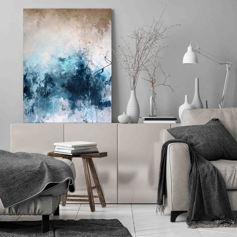 Blue Beige Painting |  Blue Beige Abstract | Blue Beige Wall Art | Blue Ink - ตกแต่งผนัง - ผ้าฝ้าย/ผ้าลินิน 