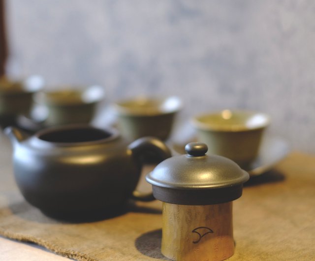 日本古美術】京都竹影堂銀杏紋蓋置天然薌沉香檀香茶器香道具｜茶壺