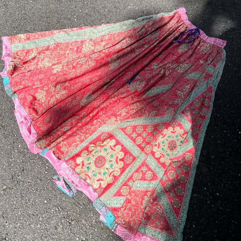 喜迎瑤 尼泊爾 大擺裙 植物絲 長裙 傘裙 嬉皮 民族風 連身裙 - 裙子/長裙 - 其他材質 粉紅色