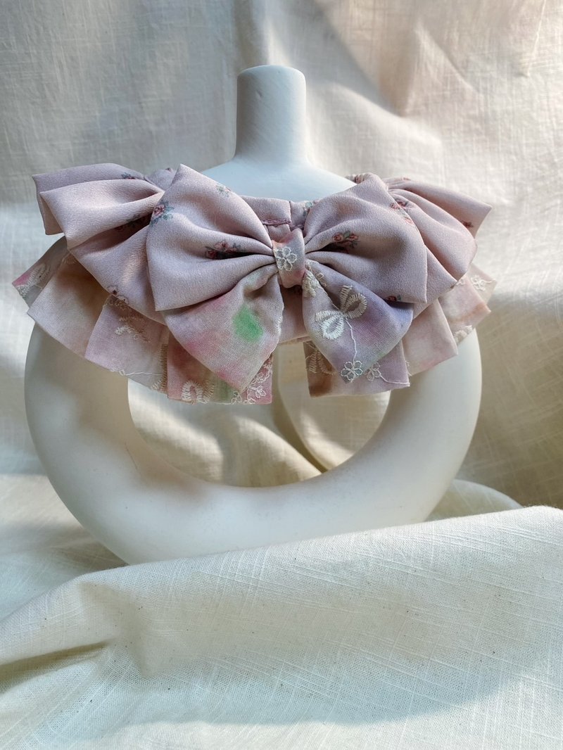 發裁手作。Facai Handmade 寵物領巾 褶蓬披肩_ 粉染漫境 - 項圈/牽繩 - 棉．麻 粉紅色