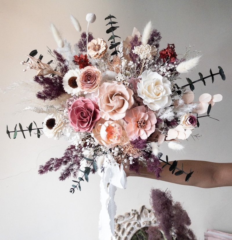 Eternal Bridal Bouquet | Milky Apricot | Morandi Purple - ช่อดอกไม้แห้ง - พืช/ดอกไม้ 