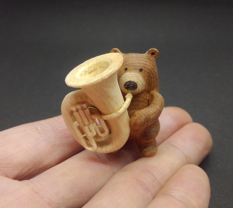 木頭 擺飾/家飾品 咖啡色 - Tuba bear
