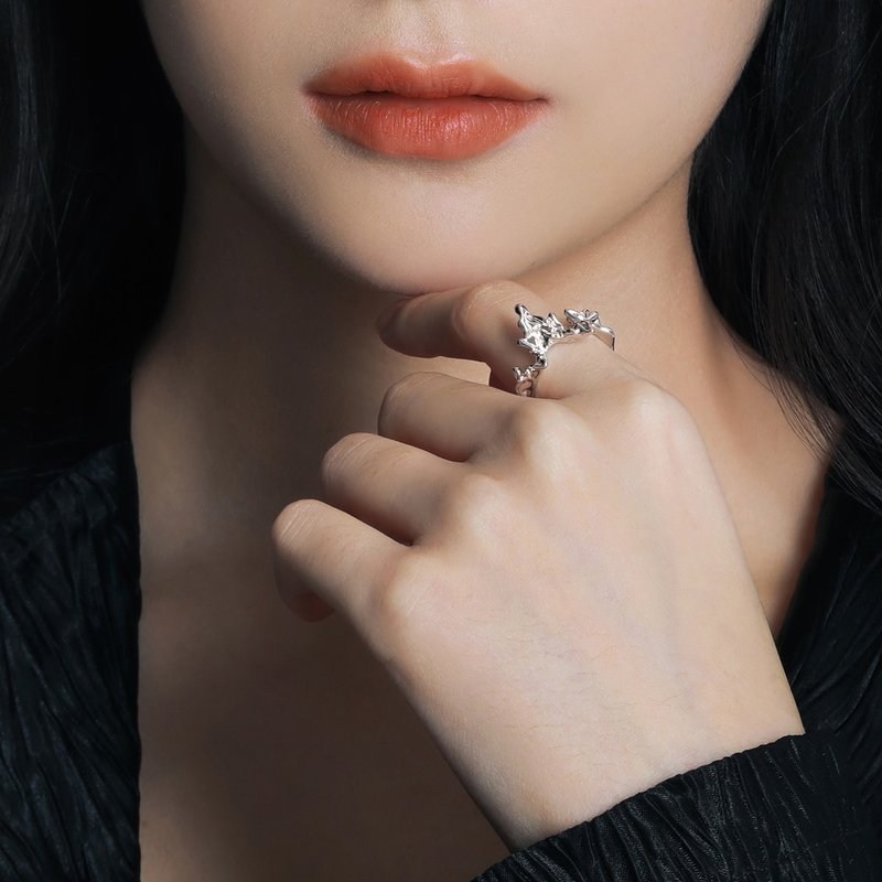 Banlu/Original designer brand niche design personality 18k gold ring Chinese Valentine's Day gift - แหวนทั่วไป - โลหะ สีเงิน