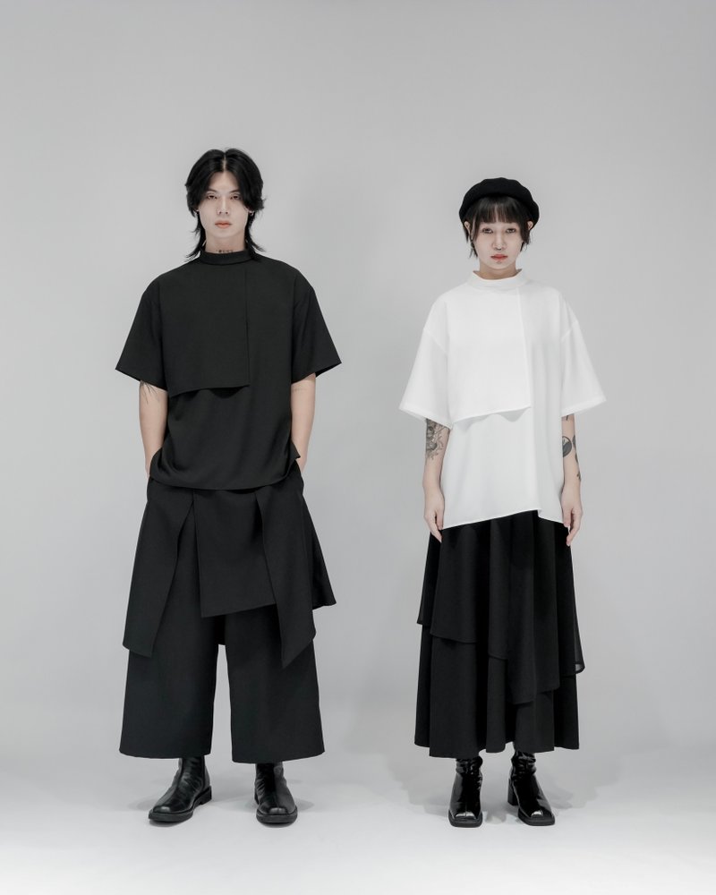 MUKK DESIGN Half-Sleeve Panel Top - Black - Men's T-Shirts & Tops - Polyester Black