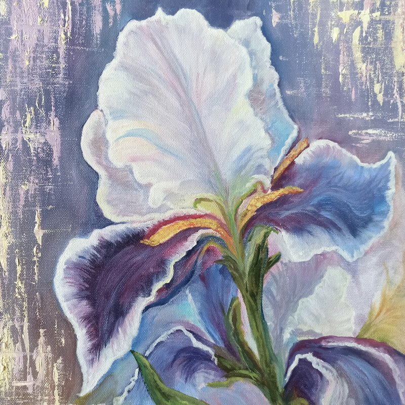 Iris Painting Flower Original Art Oil Painting on Canvas Floral Artwork - 海報/掛畫/掛布 - 其他材質 多色