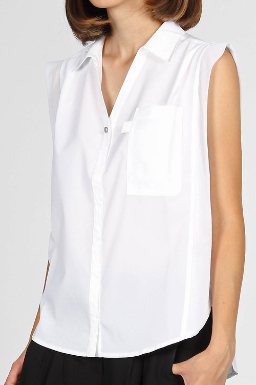 BREEZI ISLAND  都會機能服飾 開襟拼紗落肩襯衫 - 白