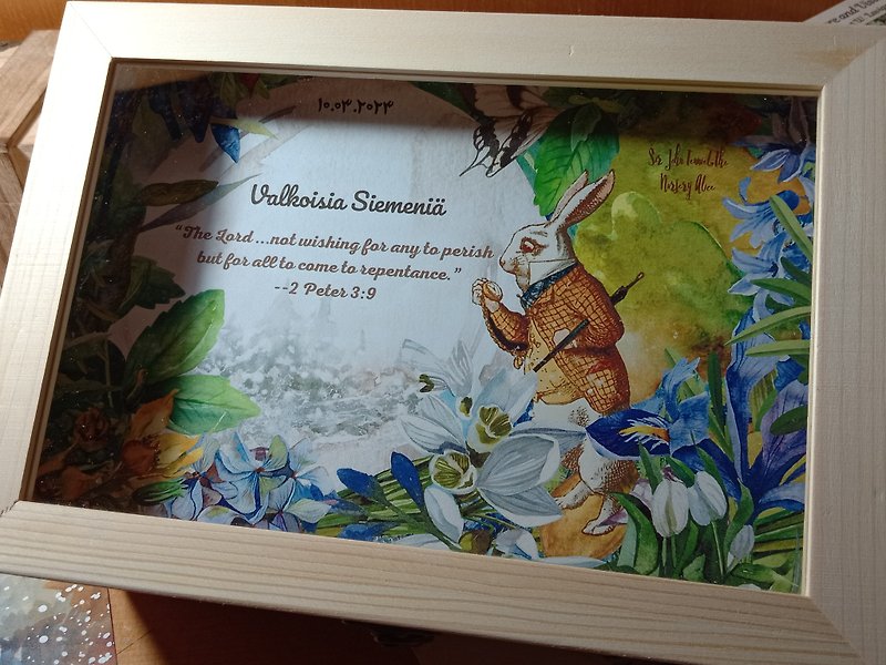 致敬愛麗絲夢遊仙境白兔先生　玻璃木質畫框　生日禮物 - 擺飾/家飾品 - 木頭 