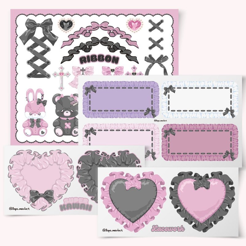 Pink Gothic Sweety Label & Element 23-Sheet Set - Stickers - Paper 