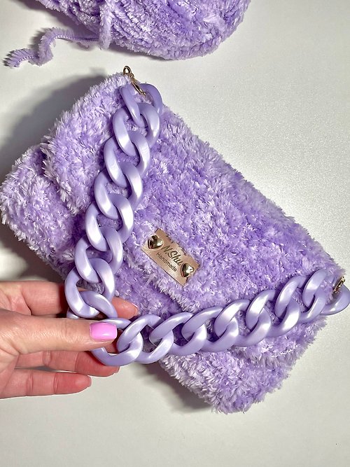 N.Shu_handmade Lilac fur bag. Bag handmade. Crochet bag. Clutch fur.