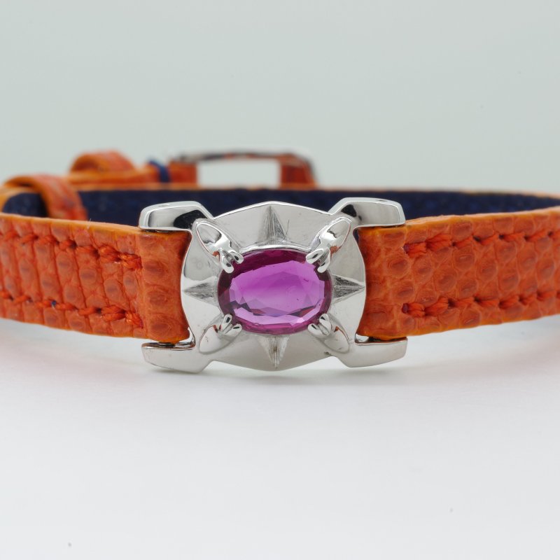 M Leather Ruby Bracelet - สร้อยข้อมือ - เครื่องเพชรพลอย สีส้ม