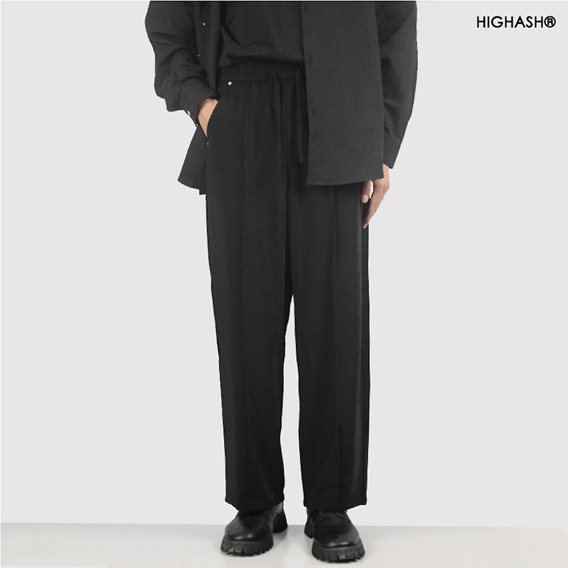 Elastic waist casual slightly loose CHIC glossy texture drape slightly flared suit trousers - กางเกงขายาว - เส้นใยสังเคราะห์ สีนำ้ตาล