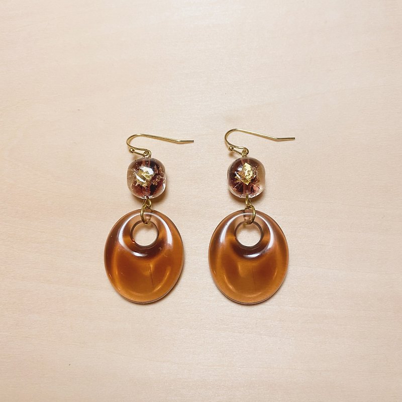 Vintage lotus color hollow oval glazed earrings - ต่างหู - เรซิน สีม่วง