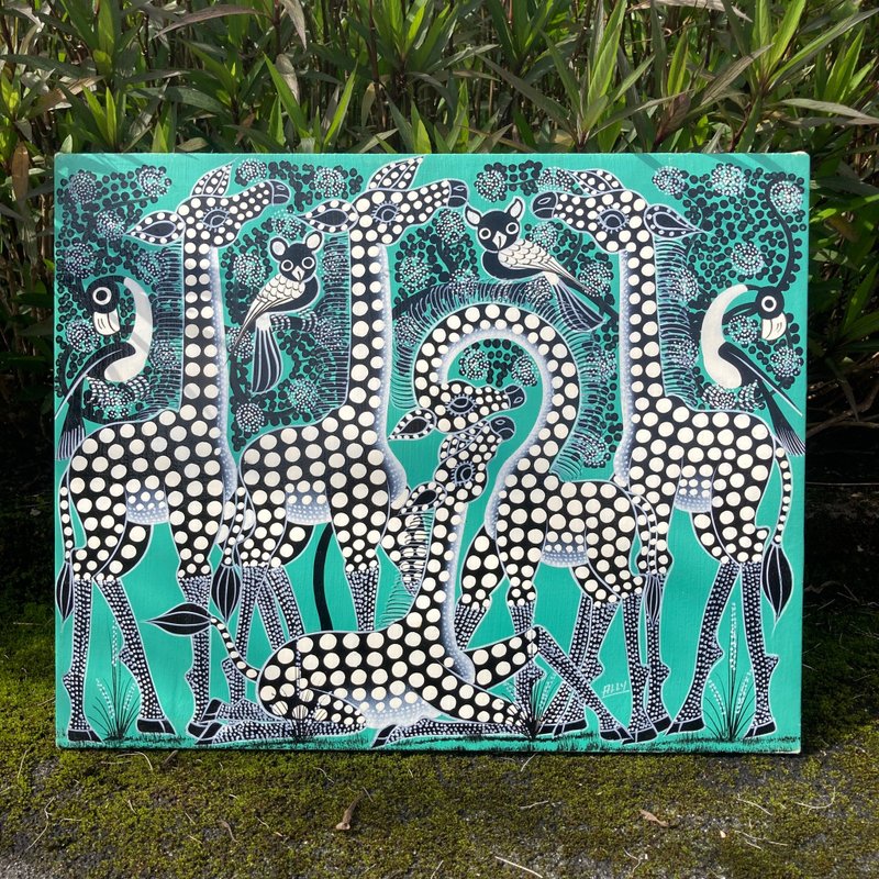 【U857-Giraffe Family】African art shipped to Taiwan by air/50x40cm - โปสเตอร์ - วัสดุอื่นๆ 