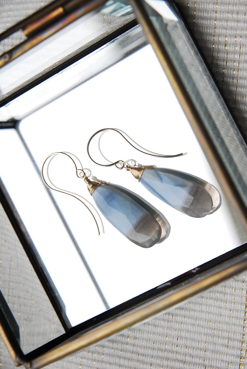 Larger Blue Opal Earrings no.2 14 kgf - Earrings & Clip-ons - Semi-Precious Stones Blue