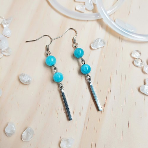 打結。Jaye's Macrame Studio J012-天然石珠串耳環 海藍寶水晶