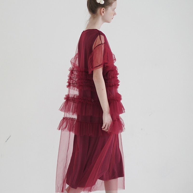 Red mesh dress-imakokoni - One Piece Dresses - Cotton & Hemp Red