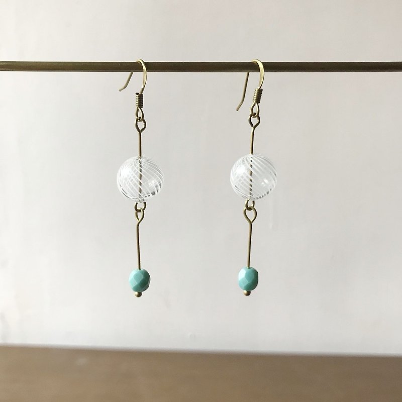 Composite media _ white glass bubble _ mint green _ ear hook (can be changed) - Earrings & Clip-ons - Other Materials Green