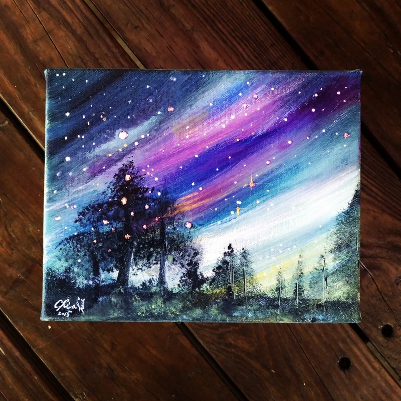 許願星空  壓克力復合媒材畫作 - 海報/掛畫/掛布 - 顏料 多色
