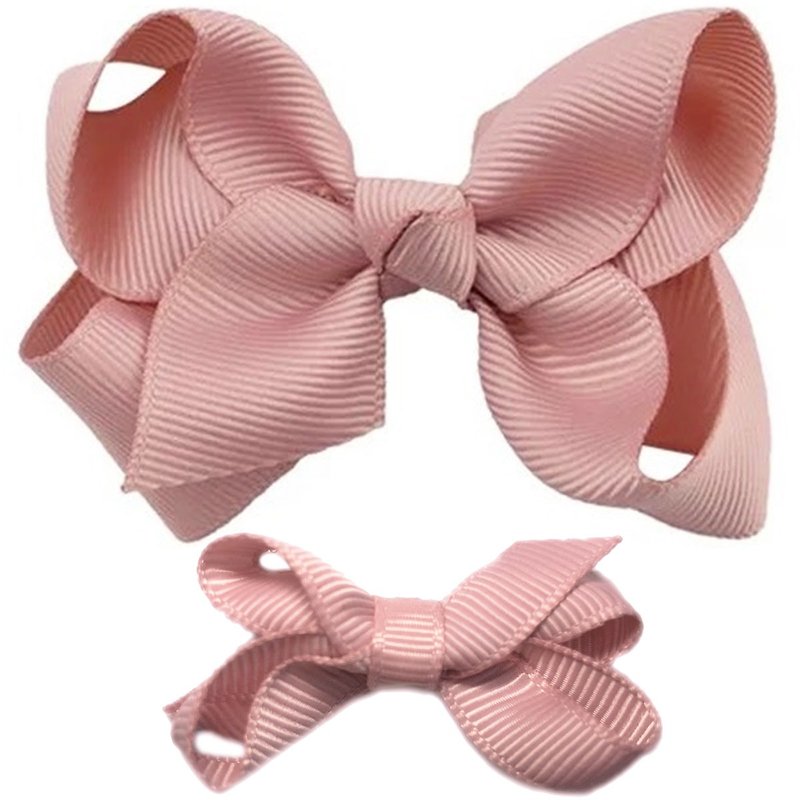 Cutie Bella Bow Knot All-Inclusive Fabric Handmade Hair Accessories Small and Medium Set 2 Hairpins-Dusty Pink - เครื่องประดับผม - เส้นใยสังเคราะห์ สึชมพู