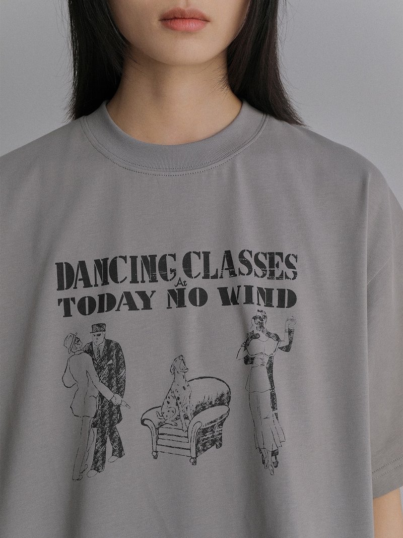 todaynowind 舞蹈教室做舊印花T恤 小領口男女短袖復古圓領TEE - 帽T/大學T - 棉．麻 黑色